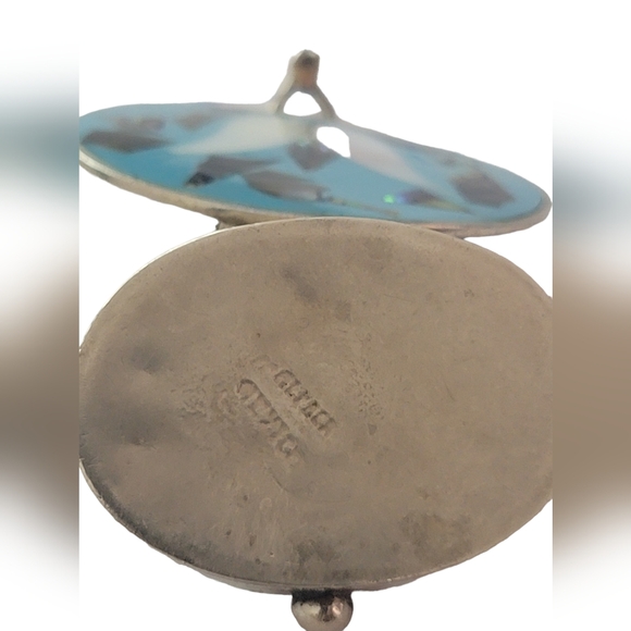 Alpaca Mexico Abalone Floral Inlay Pill Box Hinged Snuff Trinket Vintage Silver - Picture 11 of 17